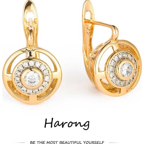 Earrings 2021 Trend Gold Round Hollow Crystal Sparkling Jewelry Accessories Copper Gold Earring For Woman Gift For Party Wedding