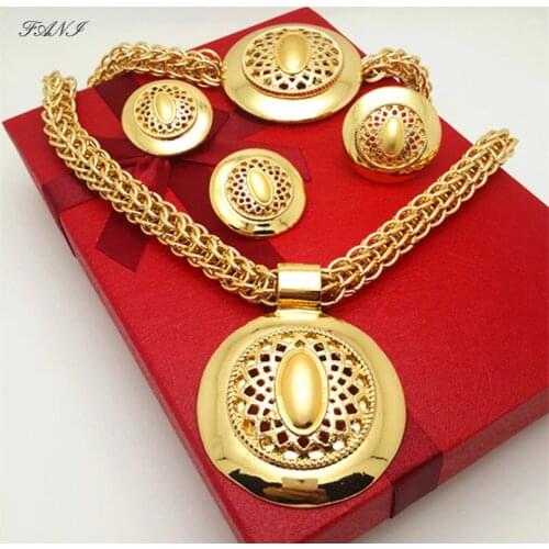 Fani Dubai Gold Color Jewelry Sets Big Design Nigerian Wedding woman accessories jewelry set Fashion African beads Jewelry Set
