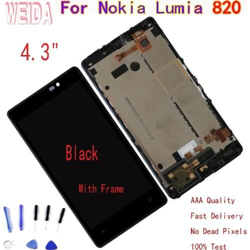 WEIDA 4.3" For Nokia Lumia 820 LCD Display Touch Screen Digitizer Assembly Frame with Tool
