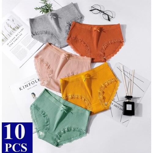 10Pcs/lot Bow-knot Cotton Panties For Women Sexy Lace Panties Lingerie Women Underwear Briefs Femme Underpants Majtki Damskie