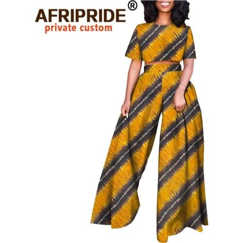 African 2 piece Set for Women Print Tops and Ankara Pants Dashiki Clothing Tracksuit Short Blouse Outfits Wax AFRIPRIDE A2026001