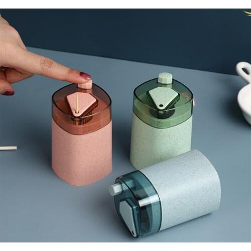 Automatic Toothpick Box Wheat Straw Toothpick Storage Box Pop-Up Toothpick Dispenser Holder Container Kitchen Organizer