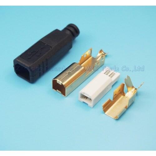 Free Shipping 25sets Gold Plating 4 IN 1 Printer Plug USB -B Male Plug With Plastic Shell