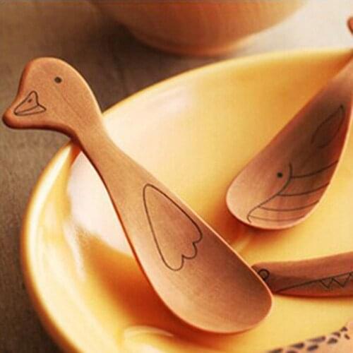 Cute Animal Shape Wooden Spoon Child Rice Spoon Honey Spoon Ice Cream Wooden Spoons Flatware Kitchen Cutlery