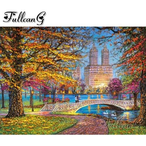 FULLCANG full square round drill 5d diy diamond embroidery central park new york painting diamond mazayka scenery decor FC2059