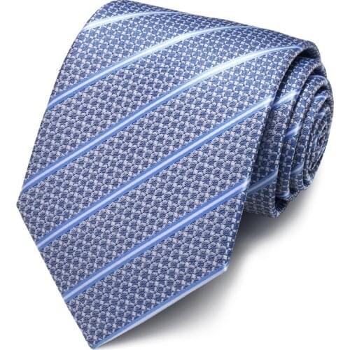 High Quality 2020 Designer New Fashion White Blue Striped Flower Pattern 8cm Ties for Men Necktie Work Formal Suit with Gift Box