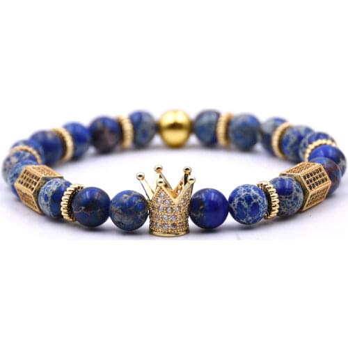 HYHONEY Couple Jewelry Emperor stone Beads Bracelet Men Pave CZ Zirconia Imperial King Crown Charm Bracelets Men Jewelry pulsera