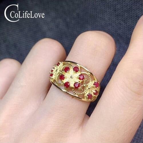 CoLife Jewelry 925 Silver Ruby Ring 12 Pieces Natural Ruby Gemstone Ring Vintage Silver Ruby Jewelry Birthday Gift for Woman