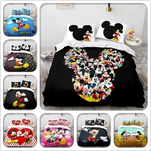 Cute Disney Mickey Mouse Pattern Bedding Sets for Boys Girls Children Bedroom Gift Cartoon Duvet Cover Set Pillowcase Queen King