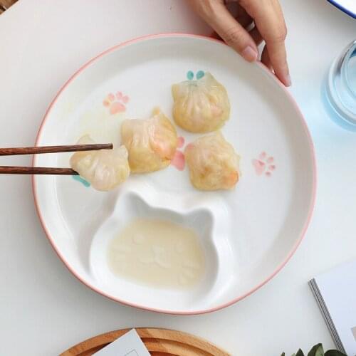 Creative cute cat dumpling plate with vinegar plate ceramic dumpling plate household dish breakfast dinner plates