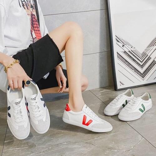 Sneakers Women Genuine Leather Mixed Colors Casual Board Shoes Student Lace Up Round Toe White Sports Shoes