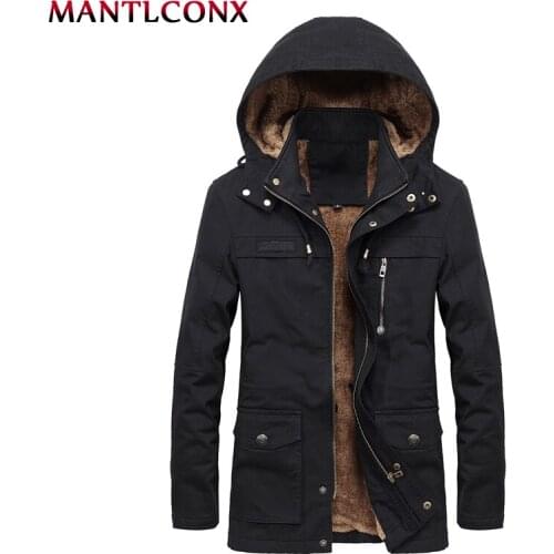 MANTLCONX New Men Jacket Winter Thick Warm Fleece Zipper Men Jacket Hooded Jacket Men Hoodies Coat Male Long Coats Windbreak