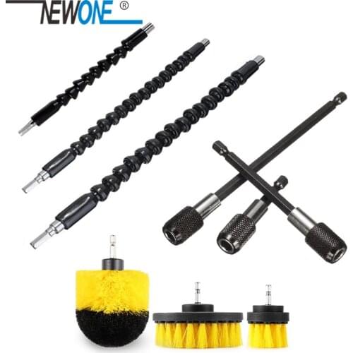 NEWONE 3pcs/set Accessories Scrubber Brush/Flexible Shaft Extension Screwdriver Drill Bit Holder Link for Electronic Drill