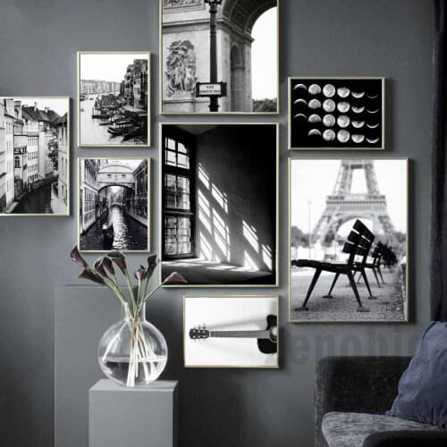 Wall Art Canvas Painting Paris Venice Window Guitar Moon Black White Nordic Posters And Prints Wall Pictures For Living Room Bar