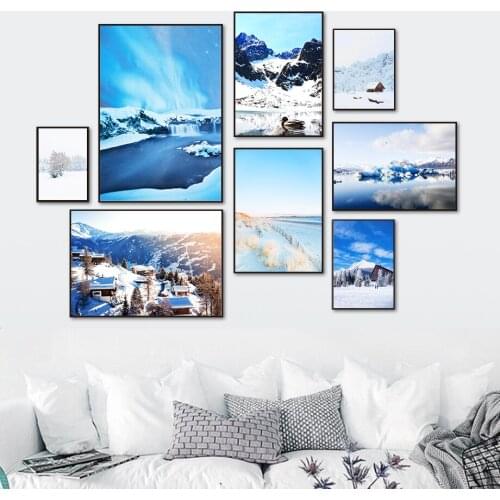 Wall Art Canvas Painting Snowfield Glacier House Beach Nordic Posters And Prints Wall Pictures For Living Room Home Decoration