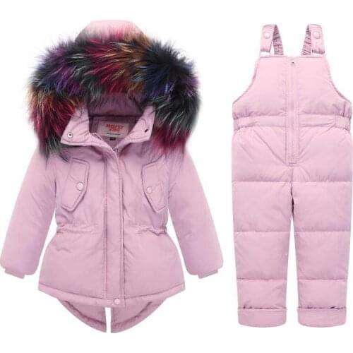 New Winter Children Snowsuit Clothing Set White Duck Down Jacket+Jumpsuit Sets Suits for Girls Kids Ski Suit Boys Overalls