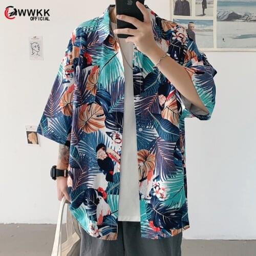 Beach Shirts Men Summer Vacation camisas para hombre Coconut tree Printed Short Sleeve Button Down Hawaiian shirts for Men M-5XL