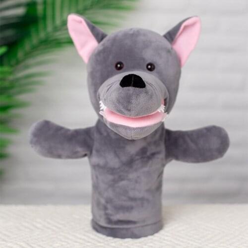 Animal Plush Wolf Hand Puppet Puppets Childhood Kids Cute Soft Toy Wolf Story Pretend Playing Dolls Gift For Children, 28CM