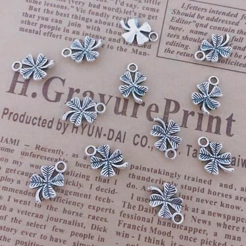 Wholesale 45pcs Charms Four-leaf clover 15x10mm Tibetan Silver Plated Pendants Antique Jewelry Making DIY Handmade Craft