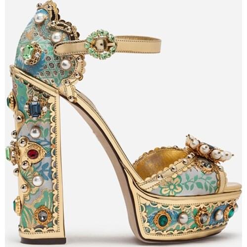Luxury Rhinestone Party Shoes Women Ankle Strap Super High Heel Platform Sandals