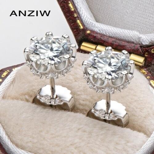ANZIW D color Moissanite Stud Earrings 925 Sterling Silver Round Simple 1ct 6.5mm Earring for Women Sparkling Wedding Jewelry
