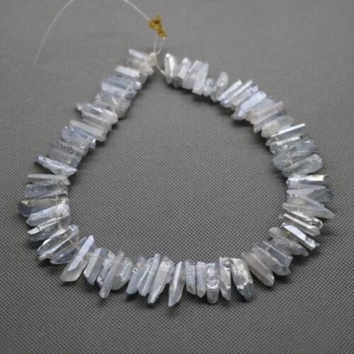 Light Blue Mystic Titanium Crystal Point Pendants Finished AB Color Crystal Pillar Tusk Shape Rock Crystal Pendant Beads