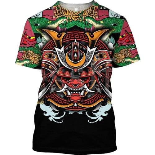 Tessffel Newest NewFashion Japanese Samurai Skull Tattoo 3DPrint Men/Women Summer Casual Tee Short Sleeve T-Shirts Streetwear A4