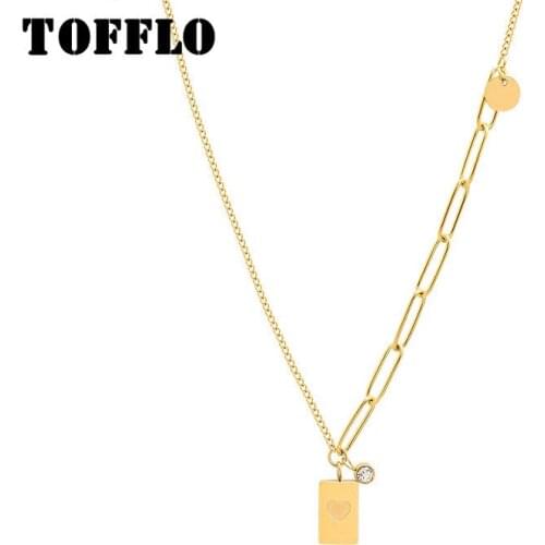 TOFFLO Stainless Steel Jewelry Heart Zircon Chain Stitching Necklace Female Clavicle Chain BSP822