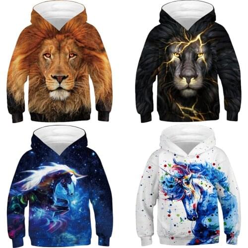Spring Autumn Teens Unicorn Boys Girls Hoodies Real 3D Lion Teenagers Sweatshirt For Boys Christmas Halloween Gift Children Coat
