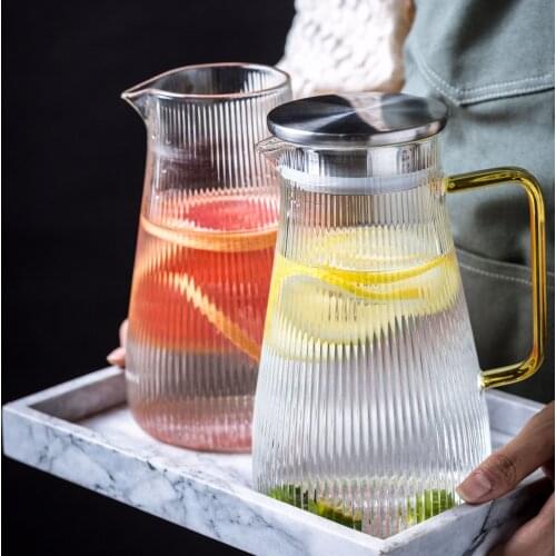 1.5L Japanese vertical pattern glass kettle Large capacity explosion-proof glass teapot Filter lemon kettle Cold drink juice pot