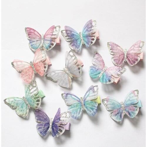 2019 Novelty Girls Glitter Thin Gauze Headwear 20pcs Cute Kids Butterfly Hair Clips Children Fashion Hair Accessories