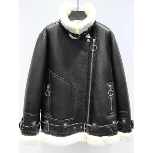 2020 womens winter fashion merino sheep fur sheepskin surface shearling wool lining biker jacket coat
