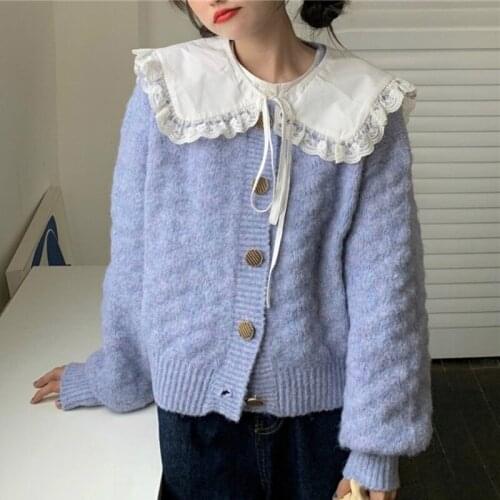 Korean Gentle College Style Sweet Girl Solid Knitted Cardigan Sweater Coat Vintage Harajuku Offiec Lady Elegant Sweater Women