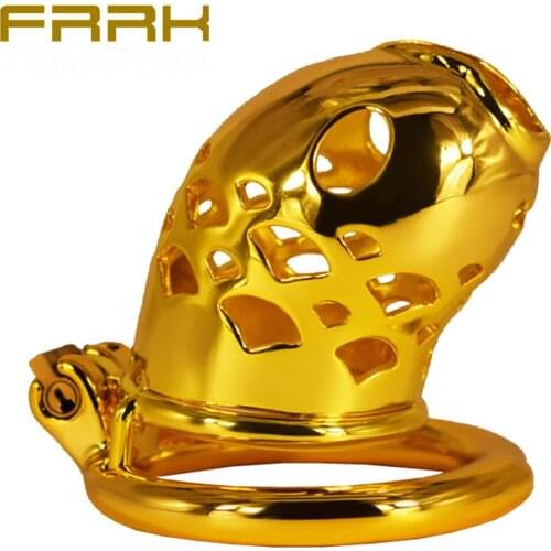 Golden Penis Ring Big Cock Lock Metal Goldfish Hollow Birdcage Male Sm Game Stainless Steel Chastity Lock Couple Flirting Toys