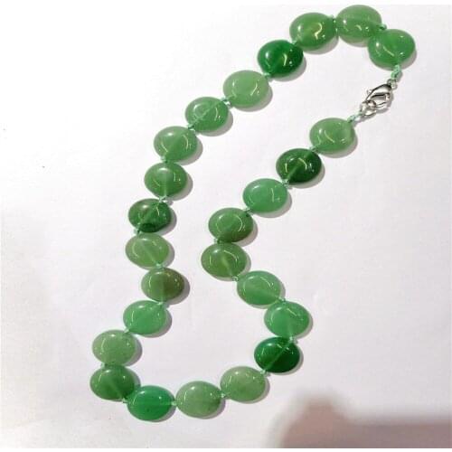 1 Strand/25Pcs 16x6mm Wholesale Natural Green Aventurine Round Pendant Necklace Jewelry Ornaments 16.5inch S351