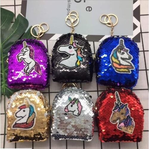 2018 new10*8*5cm unicorn sequins purse small bag student mini coin purse headset bag