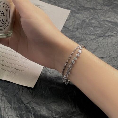2020 Fashion Double Layed Multi Flowers Charm Bracelets Copper Floral Linked Chain Spliced Bracelet for Women Man Unisex Jewelry
