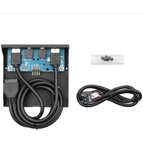 3.5" Hub PC Floppy Bay 19Pin to USB 3.0 3.5mm Front Panel Connector 2 USB3.0 Port with Cable for Desktop PC
