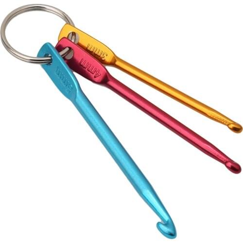 3pcs/set Mixed Color Aluminum Knitting Needle Crochet Hook Set Keychain Keyring DIY Travel Sewing Accessories