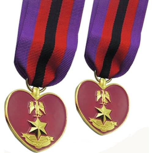 3D Star Logo Heart Shape Gold Plated Metal Medals