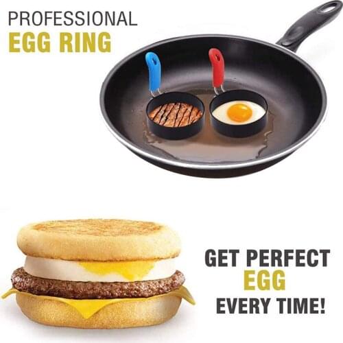4 Pack Round Egg Ring for Frying or Shaping Eggs Non Stick Round Breakfast Egg Maker Molds with Oil Brush