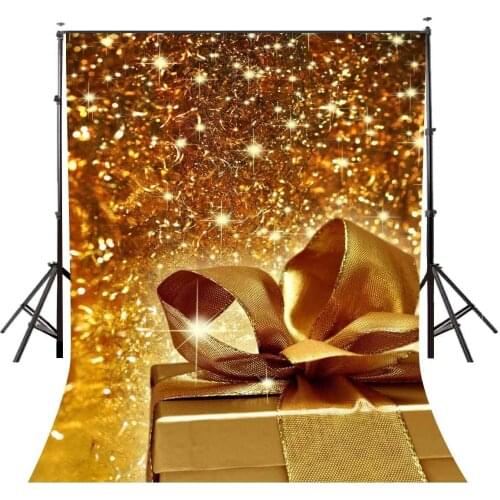 5x7ft Gift Box Backdrop Shining Dreamy Golden Gift Box Photography Background and Studio Photography Backdrop Props
