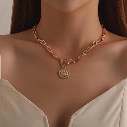 Gold Chain Layered Coin Pendant Necklaces for Women Charms Chunky Link Chains Choker Necklace Statement collar bijoux femme 2020
