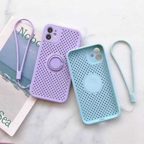 Heat dissipation Mesh Silonce Ring Holder Phone Case For iPhone X XR XS 11 12 mini Pro Max 8 Plus SE 2020 Breathable Soft Cover