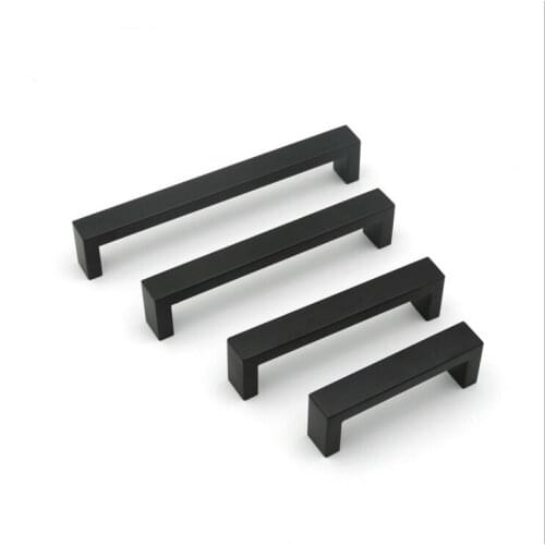 10*20mm Black Square Bar door handle Stainless Steel Kitchen Door Cabinet Handle Pull Knob 4.2"~24"