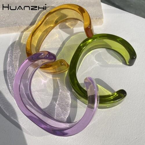 HUANZHI 2021 Colorful Acrylic Resin Geometric Irregular Open Bracelet Transparent Bracelet for Women Girls Jewelry