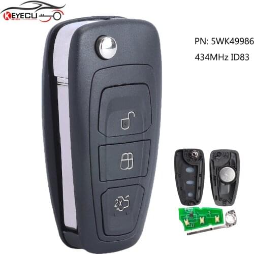 KEYECU Folding Remote Key 434MHz ID83 Chip for Ford C-Max S-Max Focus Grand Mondeo 2010-2014 Uncut Blade HU101 PN: 5WK49986