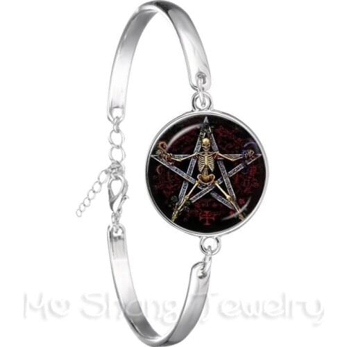 Classic Satanic Baphomet Pentagram Bracelet Gothic Silver Plated Satanism Evil Occult Pentacle Chain Bangle Jewelry Pagan Gift