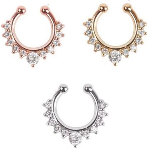 100pcs Mixed Nose Hoop Fake Septum Clicker crystal non piercing fake nose rings and studs for Body Jewelry women N0029