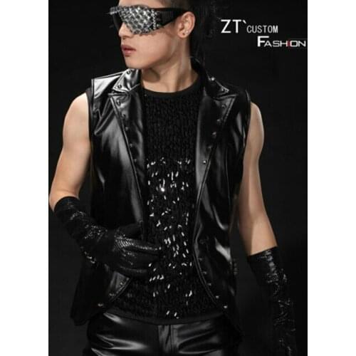 Rivet Leather Vest Influx Of Male European And American Fashion Nightclub Singer Stage Mens Brand Fashion Ds Costumes / M-xl